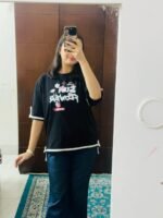 সাইট কাটিং ড্রপ-শোল্ডার টি-শার্ট Combo (Black and beige ) - Image 2