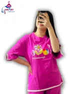 Site Cutting Drop-Shoulder T-Shirt (Hot Pink)